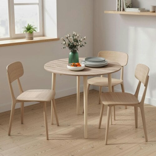 Wyld Haus Levadifi Solid Wood Natural Round Folding Dining Table Seating 4 With TaFauxred Legs