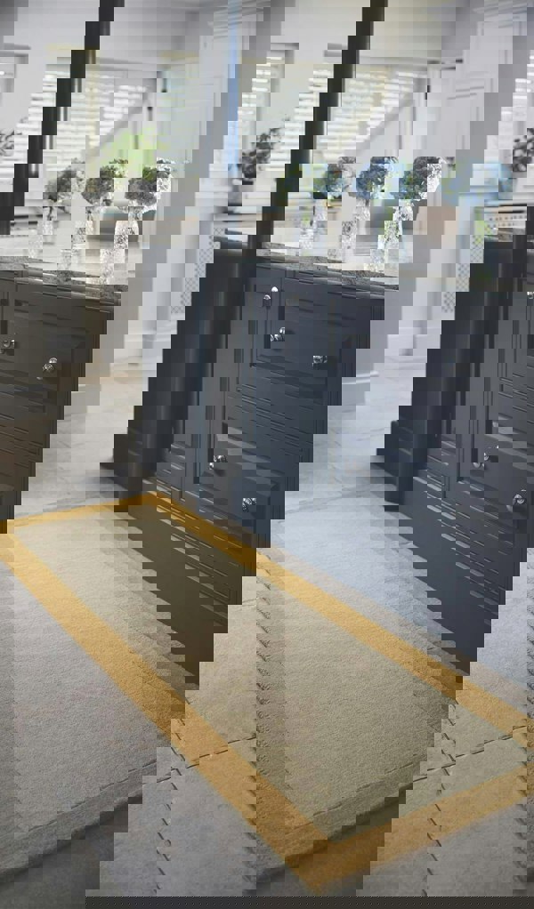 Bordered Ochre Wool Rug | Handcrafted Beauty | The Rugs