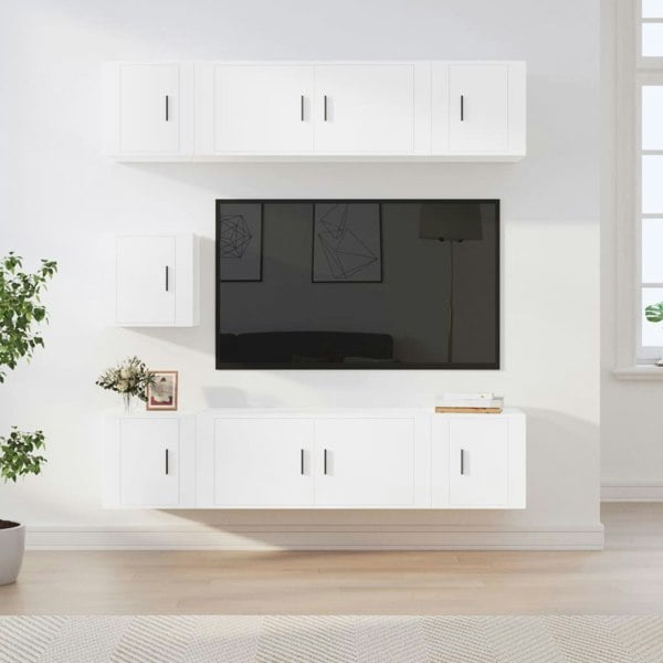 Berkfield 7 Piece TV Cabinet Set White Engineered Wood