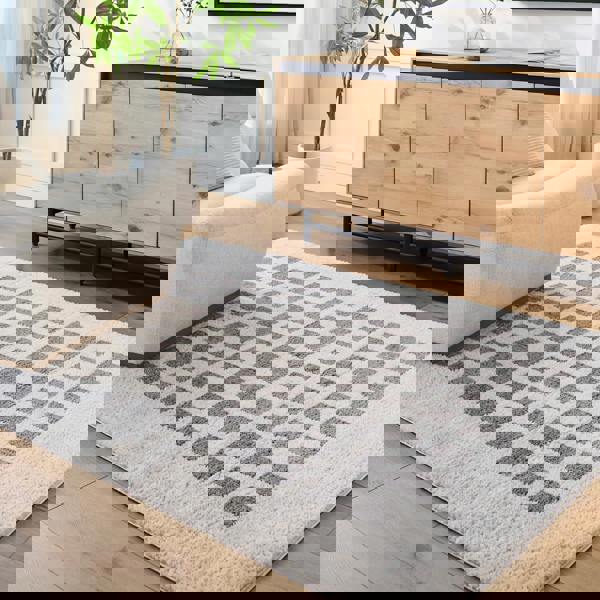 Livabliss Fossay Shag-Washable Beige Charcoal Modern High Pile Rug