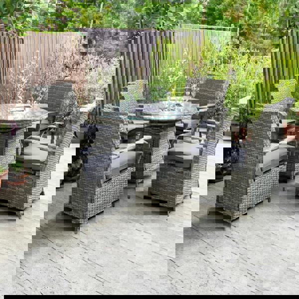 windsor rattan 4 seat firepit dining set in mixed grey