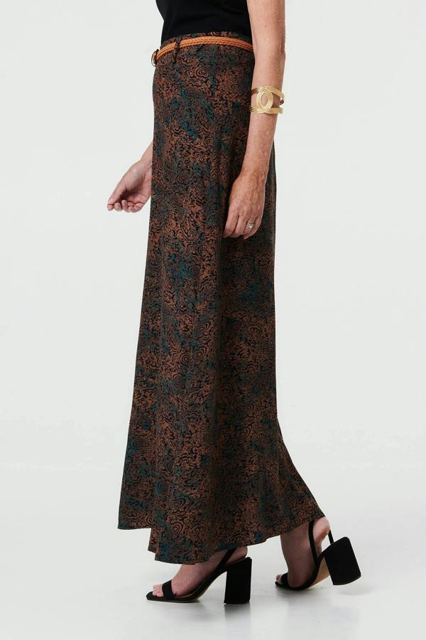 Blue | Printed High Waist Belted Maxi Skirt