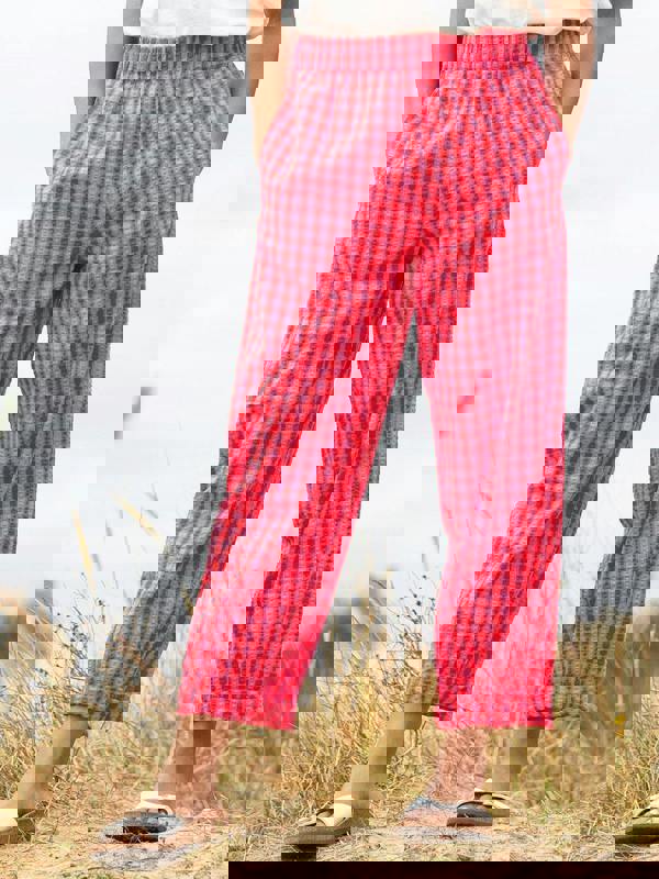 Kite Womens Organic Rixon Barrel Leg Seersucker Ankle Grazer Trousers Gingham