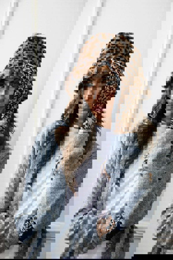 SVNX Leopard Print Plush Bucket Hat