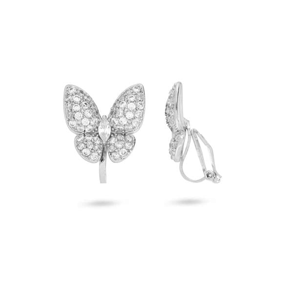 Gold Trip Silver Sparkle Butterfly Clip On Earrings
