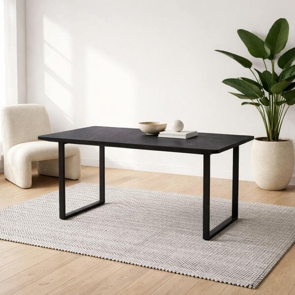 Wyld Haus Stovring Black Marble Effect Dining Table Black Legs