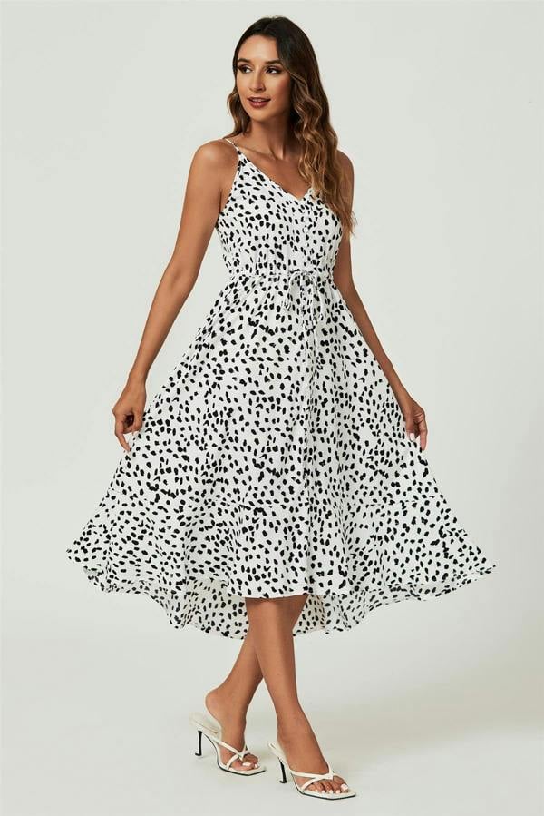 FS Collection Button Down High Low Strappy Dress In White