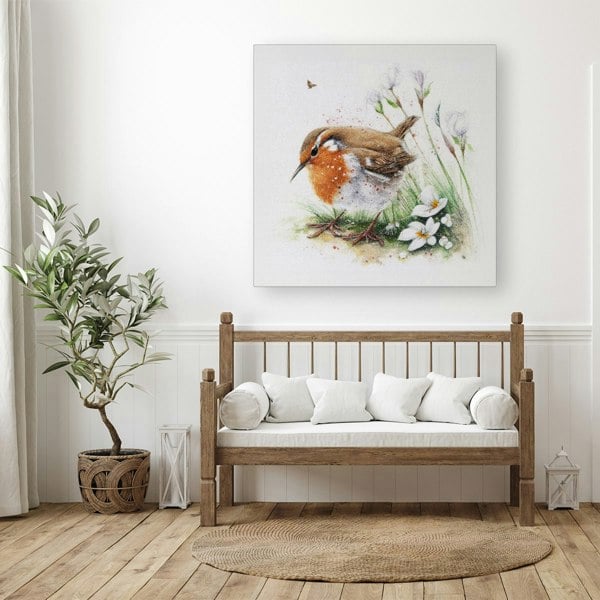 Warren Reed Robin And Daisies Watercolour Canvas