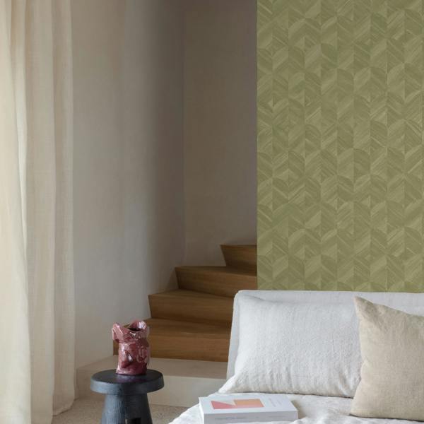 Grandeco Boutique Amber Art Deco Geo Luxury Weight Embossed Wallpaper, Green