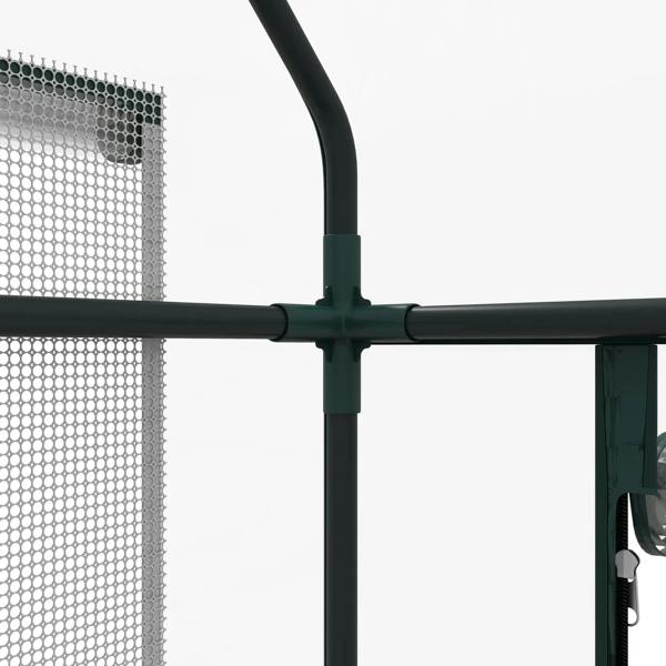 Green metal frame joint on greenhouse cover for raised planter box