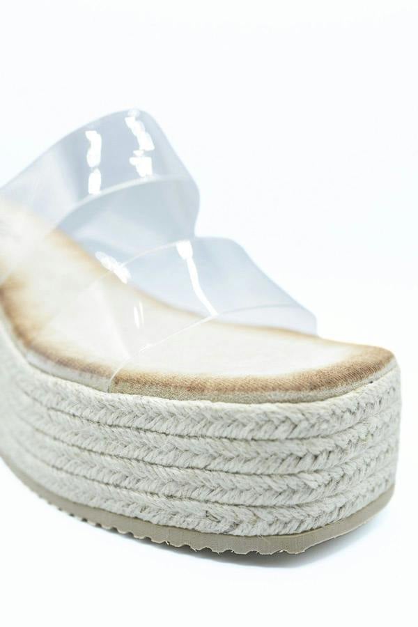 Arissa Transparent Double Strap Platform Wedge Heels - Beige
