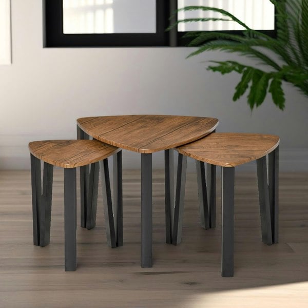 Rafaelo Mobilia Industrial Set Of 3 Nesting Tables Rustic