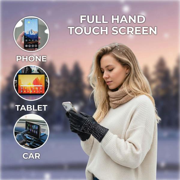 Infinity Leather Womens Italian Leather Winter Studded Design Soft Wool Lining Gloves - L-GLV-601