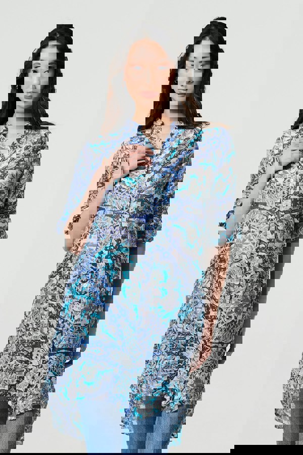 Blue | Paisley Long Sleeve Tunic Shirt
