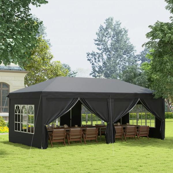 Outsunny 3m x 6m Pop Up Gazebo Party Tent Canopy Marquee with Storage Bag Blue - Black
