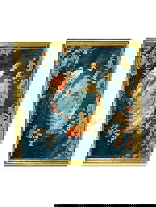 Exceptional Art Japanese Koi Carp Dawn - Gold Hurstwood Square Frame