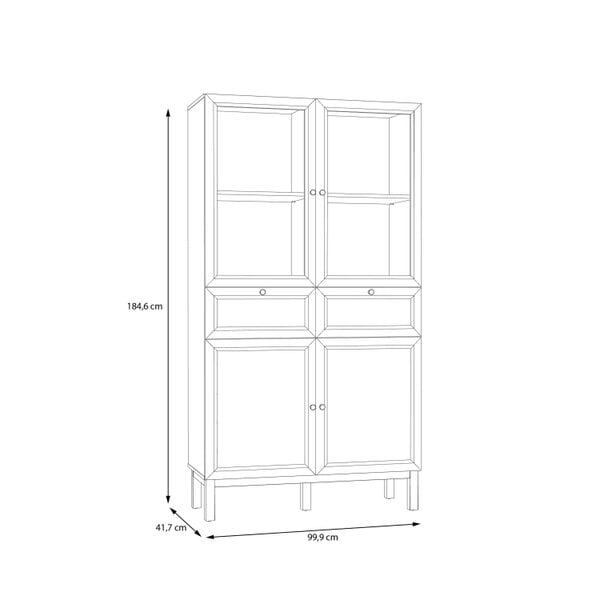 Wyld Haus Niva Light Grey and Natural Oak Effect Display Cabinet with LED Lighting 4 Doors 2 Drawers