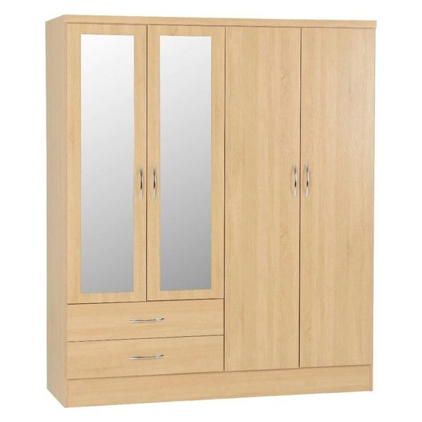Seconique Nevada 4 Door 2 Drawer Mirrored Wardrobe