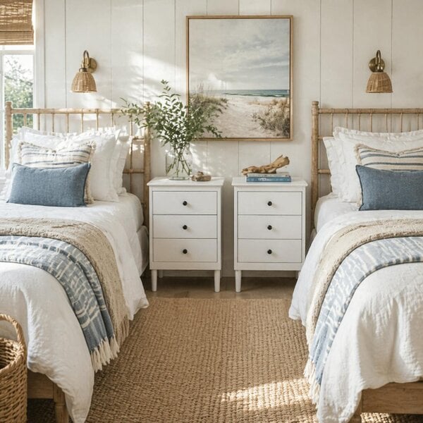 Wyld Haus Latato Wooden White Set Of 2 Bedside Tables with 3 Drawers