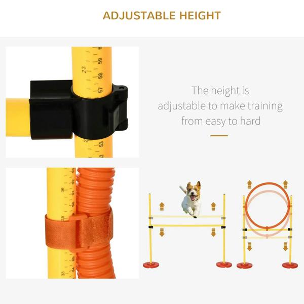 Adjustable height hurdle frame with yellow measuring scale and black locking clips