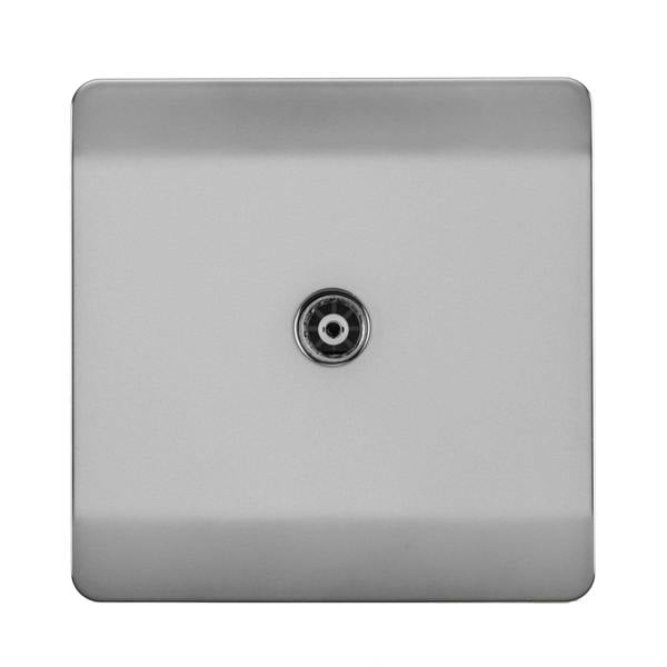 Trendi Switch 1 Gang Female Co-Axial Television Socket in Brushed Steel