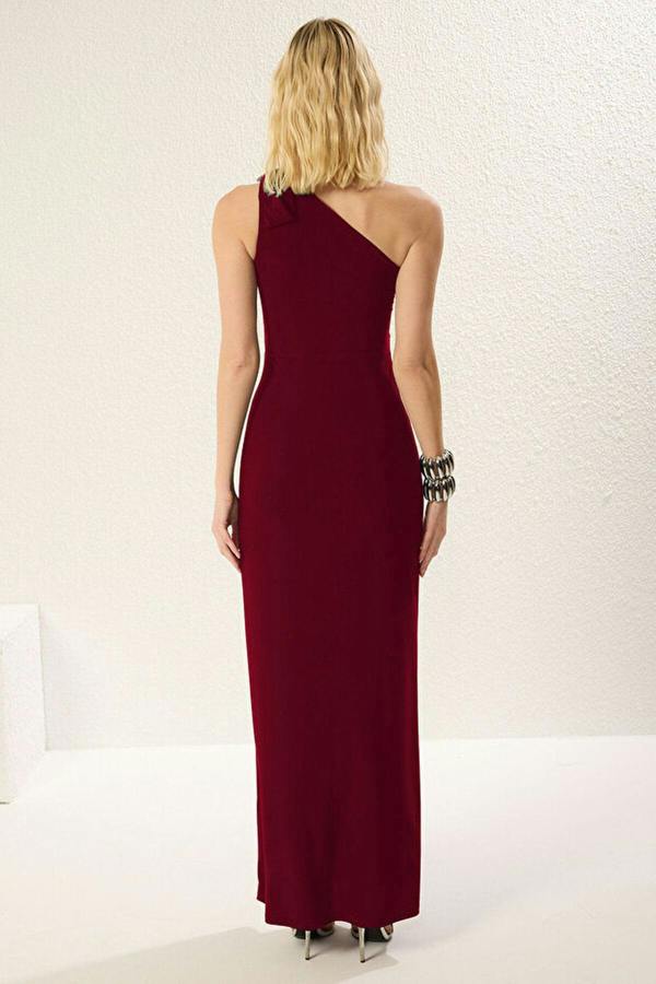 WOVCOR One-Shoulder Knitted Maxi Elegant Evening Dress with Accessory Details