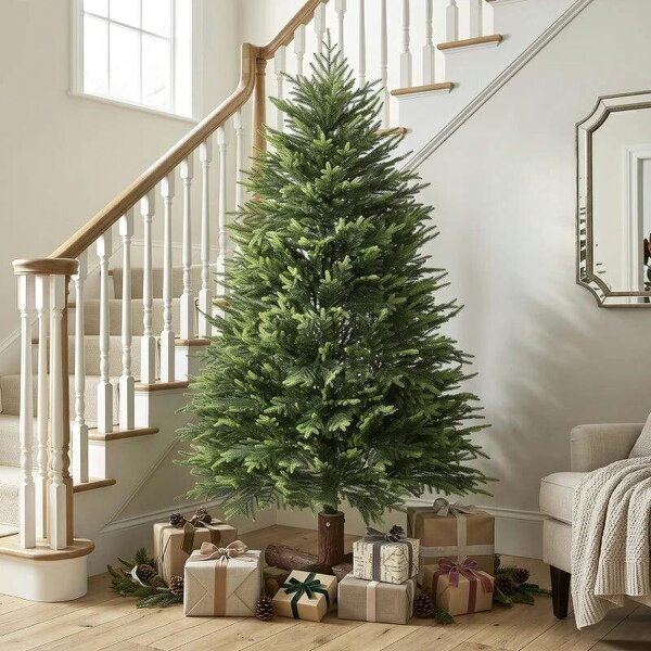 5ft Artificial Christmas Tree, Hinged Xmas Tree with Realistic 513 PE & PVC Branch Tips, Fir Wood Base, Green