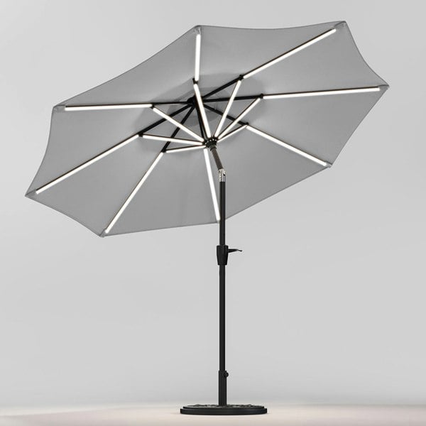 Light Grey 3M Lighted Market Sunbrella Umbrella with Solar Strip LED Lights Parasols & Rain Umbrellas Living and Home