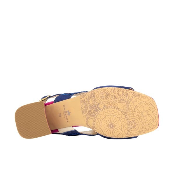 Embassy London Vibe - Navy & Purple - Women's open-toe and ankle strap block heel leather sandal