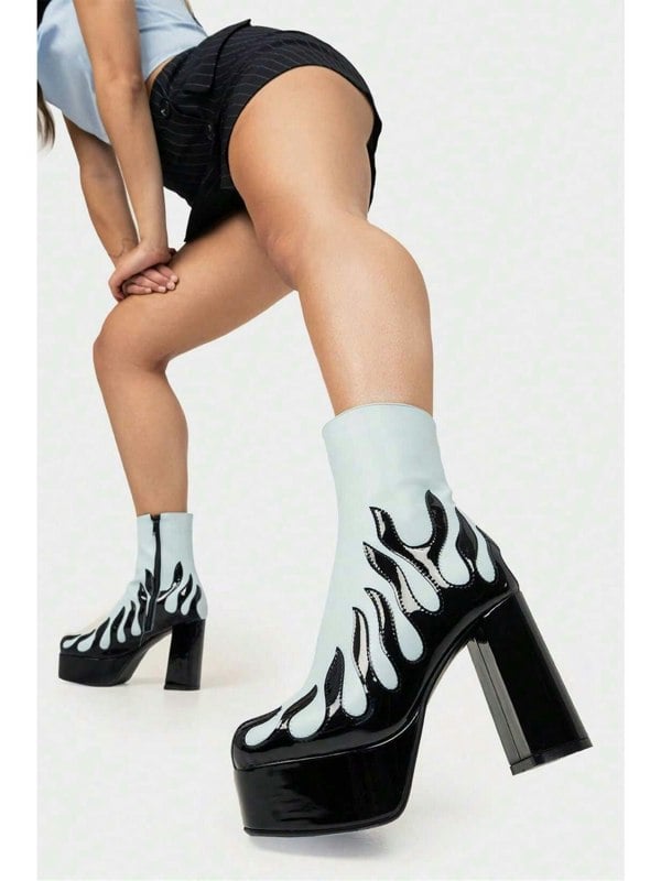 Lamoda Platform Ankle Boots High Voltage Round Toe High Heel Zip Blue, Bold