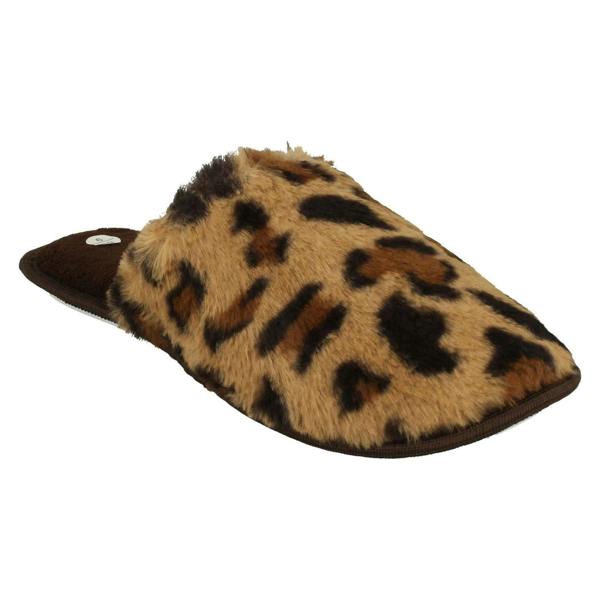 Spot On Ladies Spot On Leopard Detailed Mule Slippers X2114