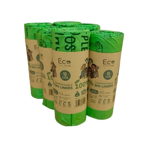 Eco Green Living 10L Compostable Waste Bags | 6 Rolls of 18 Bags | Eco Green Living