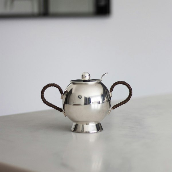 Silver Plated Spheres Sugar Bowl Wicker Handle - Nick Munro