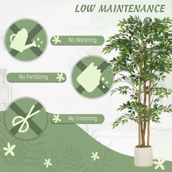 180cm Artificial Ficus Tree, Fake Potted Tree with Solid Wood Trunk and Pot for Indoor, Green