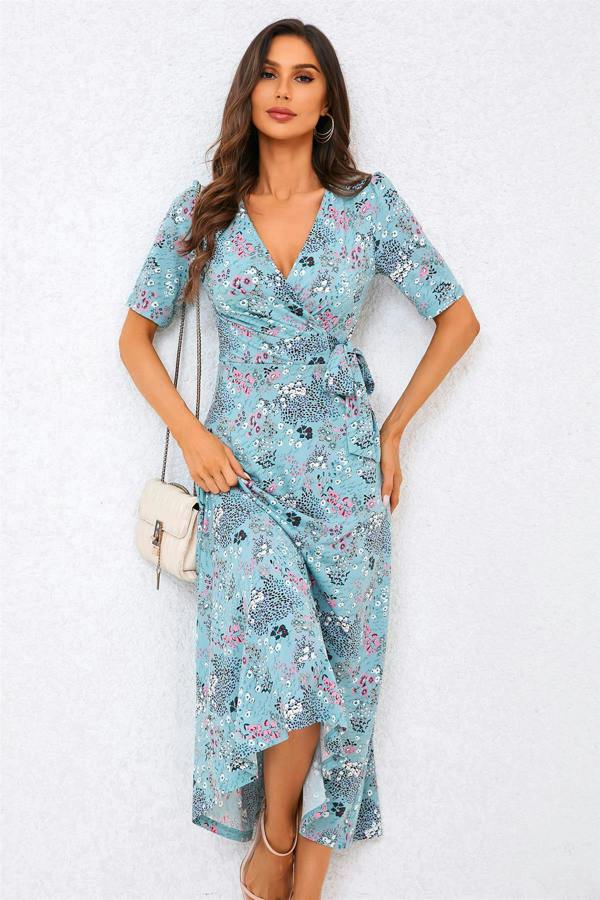 FS Collection Floral Print Jersey Midi Dress In Blue