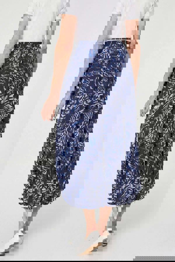 Navy | Printed High Waist Midi Balloon Skirt
