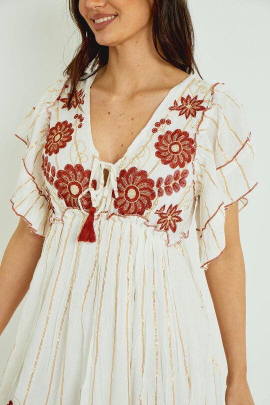 Boho Embroidered Maxi Dress - Red