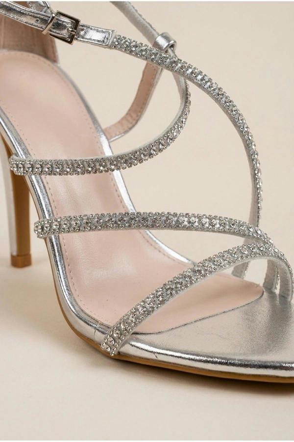 Zinnia Rhinestone Embellished Strappy Sandals - Silver