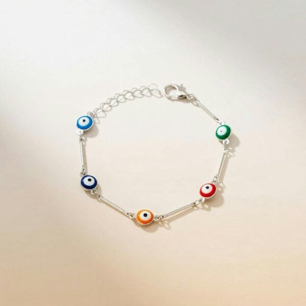 The Colourful Aura Gold and Silver Evil Eye Charm Dainty Minimalist Protection Bracelet