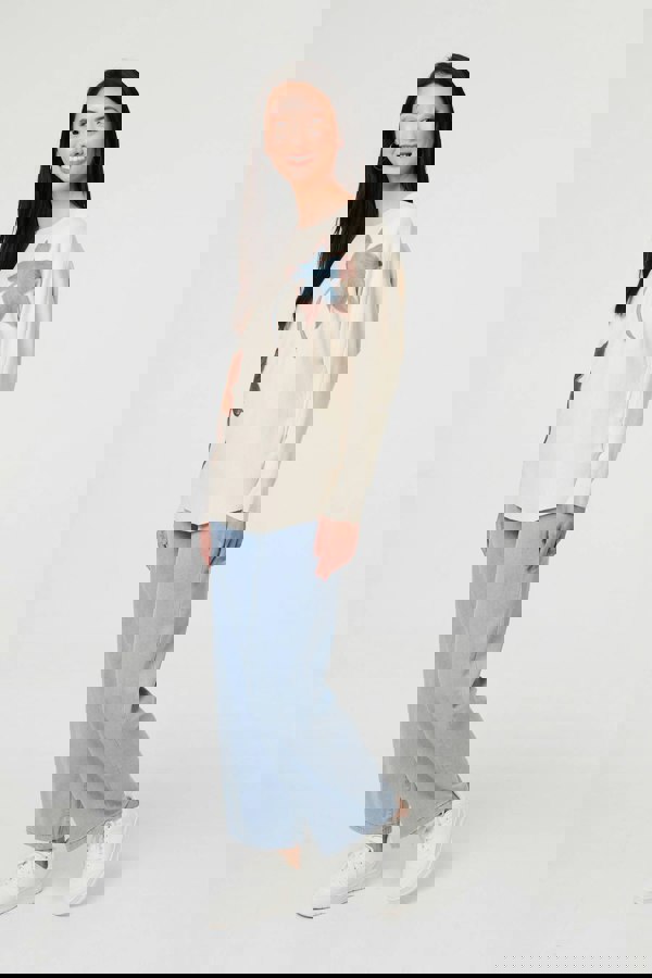 Beige | Leaf Print Batwing Sleeve Relaxed Top
