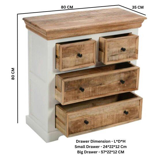 Wyld Haus Alington White and Natural Solid Mango Wood Four Drawer Chest