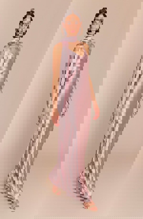 Rewritten London Brooklyn Dress in Rose Pink Satin