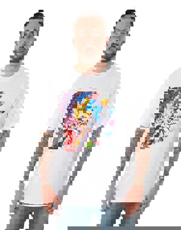 Sonic the Hedgehog Mens White Super Sonic Diamonds Short Sleeved T-Shirt