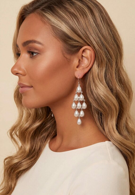Latelita Erviola Gemstone Cascade Earrings Silver Pearl