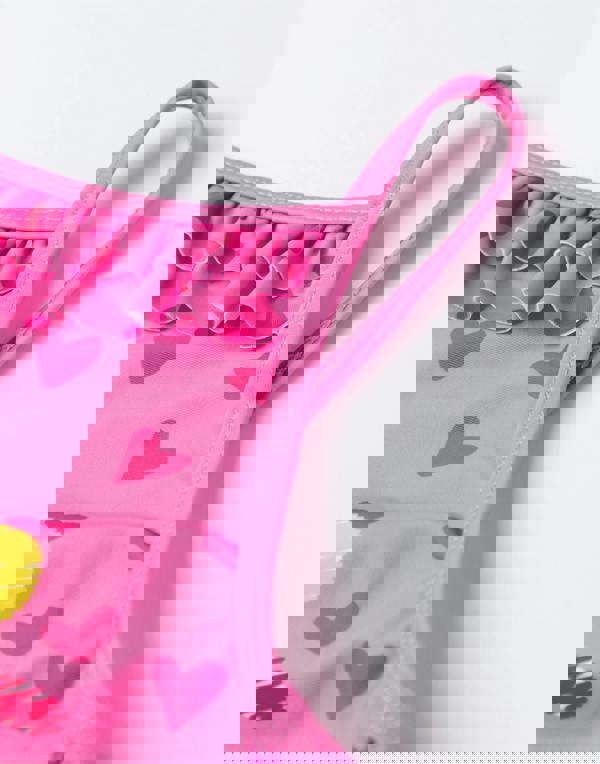 Peppa Pig Girls Pink Love Heart Background Poncho Towel and 1 Piece Swimming Costume Set