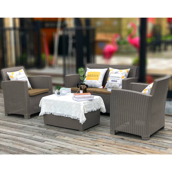 Centurion Supports SANTANA 4 Piece PE Rattan 4-Seater with Cushions Garden Furniture and Coffee Table Set in Grey