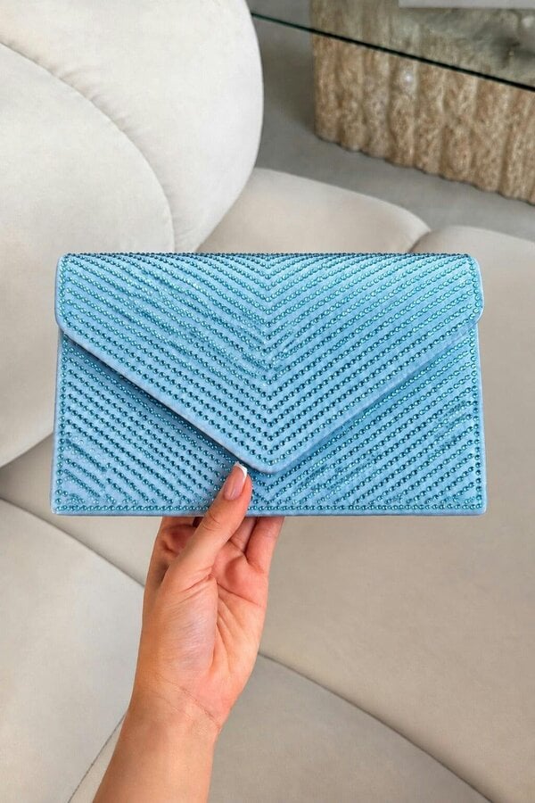Love Lemonade Crystal Glam Envelope Clutch Bag Light Blue