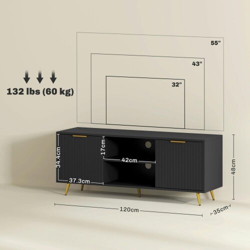 Wyld Haus Ellini Wooden Black TV Stand With 2 Open Shelves 2 Doors For Screens Up To 55 Inches