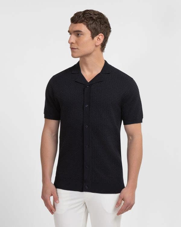 Steel & Jelly Aldgate - Chevron Textured Knitted Short Sleeve Shirt