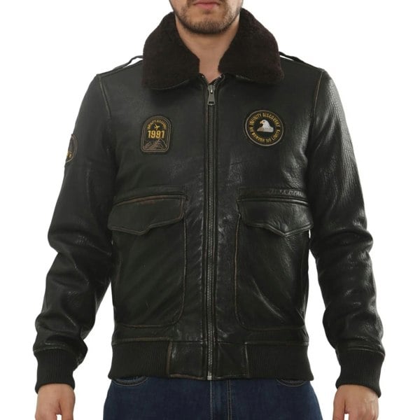 Leather Company Men's Leather Bomber Jacket Fur Collar Aviator Coat